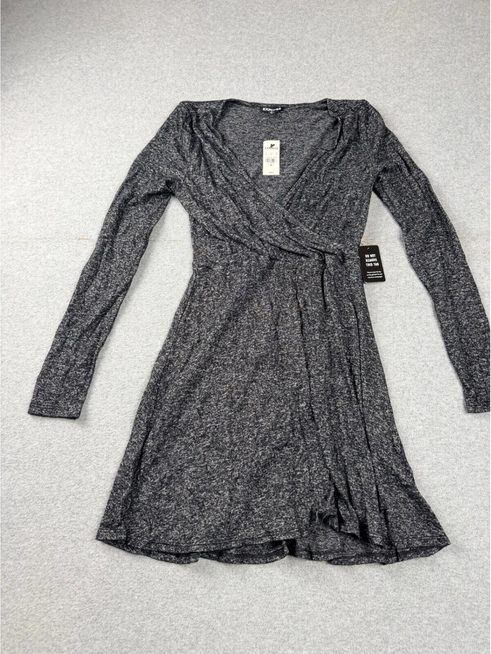 Express Womens Wrap Dress XS Gray Heathered Long Sleeve V-Neck Knit NWT
